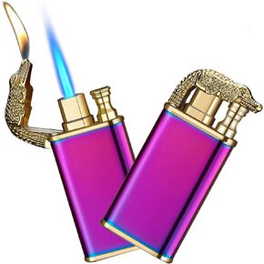 Magic Dual Flame Crocodile Lighter, Crocodile Dual Fire Lighter, Creative Windproof Croc Torch Lighter, Cool Dual Jet Flame Butane Lighter, Refillable Butane Lighter for Outdoor Indoor (Frosted Black)