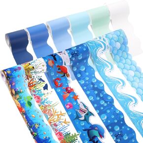 Qilery 12 Rolls 394 ft Classroom Border Sets for Bulletin Board, Bulletin Board Border Rolls Scalloped Bulletin Trim for Back to School Classroom Office Wall Desk Window Decoration(Watercolor)