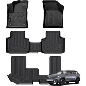 Floor Mats Custom for Volkswagen Atlas (6 Passenger Bucket) 2024-2018 All Weather Protection Waterproof TPE Rubber Car Floor Liners Full Set