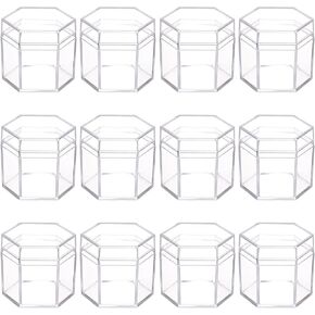 BENECREAT 20 Packs Hexagon Storage Containers, 2.7x2.3x2.2inch Small Clear Acrylic Boxes Plastic Display Box with Hat Cover for Gifts, Weddings, Party Favors, Treats, Candies