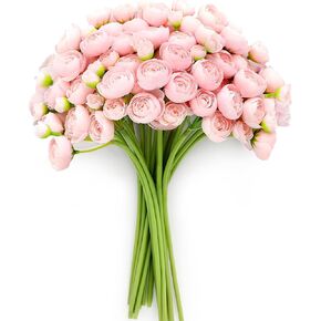 Alecono Ranunculus Artificial Flowers 𝟭𝟴 𝙋𝙘𝙨, Dusty Pink Faux Ranunculus Flowers for DIY Wedding Bouquets, Mini Artificial Ranunculus Flowers for Home Table Decorations