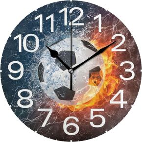 كرة القدم في ساعة حائط النار والماء، صامتة غير موقوتة 10 بوصة تعمل بالبطارية ساعات حائط مستديرة للمطبخ والمنزل وغرف النوم وديكور المكتب in Kuwait