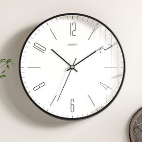 12 Inch Modern Minimalist Wall Clock Metal Frame Mute No Tick Office Living Room Bedroom Dining Room Wall Clock Decorative (White) (803-2White Black Frame, 12 inches)