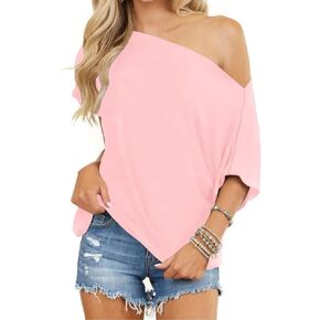Eniloyal Off The Shoulder Tops for Women Short Sleeve Trendy T Shirts Loose Batwing Summer Going Out Oversized Blouse Tunic