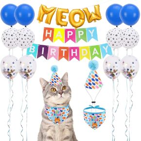 لوازم حفلات أعياد الميلاد للقطط من بينجبيت، ديكورات حفلات أعياد الميلاد بطابع قطة جميلة مع قبعة عيد ميلاد للقطط، باندانا، لافتة عيد ميلاد، بالونات حروف مواء للقطط والكلاب الصغيرة والجرو الصغير in Kuwait
