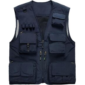 Mens Outdoor Work Photo Cargo Safari Fishing Travel Vest Jacket Multi Pockets