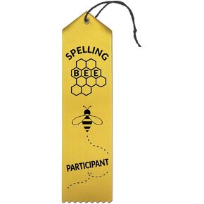 Spelling Bee Participant Ribbons - 25 Yellow Ribbons with Card & String