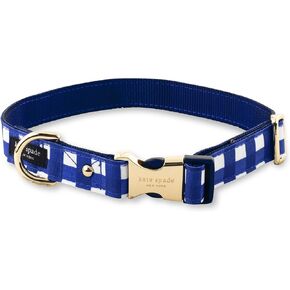 Kate Spade New York Cute Dog Collar, Gold Metal Buckle Dog Collar, 15.5" to 24" Adjustable Dog Collar for Female or Male Dogs, Stylish Dog Collar for Medium and Large Breeds (Navy Gingham)