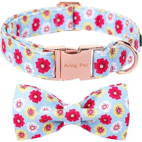 ARING PET 4th of July Dog Collar-Cotton Pink USA Patriotic Dog Collar with Bow, Adjustable American Flag Dog Collar Puppy Collars for Small Medium Large Dogs