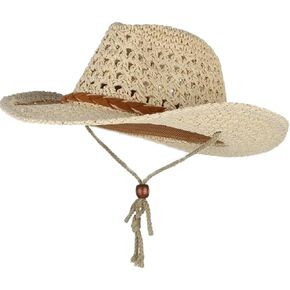 Straw Cowboy Hat for Women Men, Western Cowgirl Sun Hat Summer Beach Hat with Chin Strap Adjustable for Outdoor