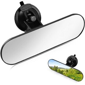 1 PC Car Interior Rearview Mirror, 8.66" x 2.55" Strong Adhesive Suction Cup HD Windshield Rear Flat Glass Mirror, Decorative Modification Accessory, for Most Cars, Trucks, SUVs, Vans (Blue)