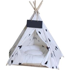 PENCK Pet Teepee Dog & Cat Bed - Portable Dog Tents & Pet Houses with Thick Cushion & Blackboard, 24 Inch Tall, for Pets Up to 15lbs