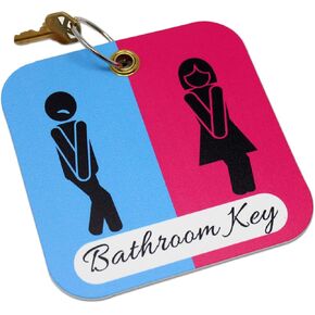 Funny Bathroom Pass | Unisex Office Restroom Key Tag holder with Keychain Ring for School, Office, and More