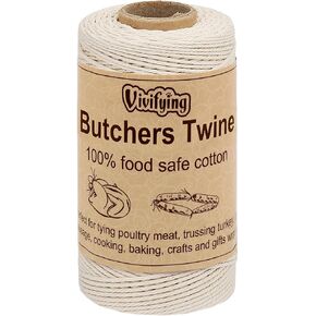 Vivifying Butchers Twine, 328 Feet 3Ply Cotton Bakers Twine, Food Safe Cooking String for Tying Meat, Making Sausage, Trussing Turkey, Roasting and Packing (Beige)
