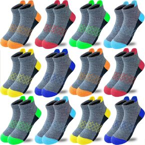 JAMEGIO Boys Socks 12 Pairs Ankle Athletic Socks for Kids Low Cut Sports Casual Socks