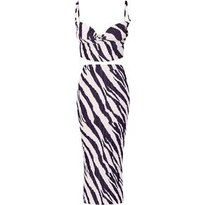 LASPIA Women's Summer 2 Piece Beach Outfit Casual Sleeveless Pleated Cropped Tank Top High Waisted Maxi Skirt Set
