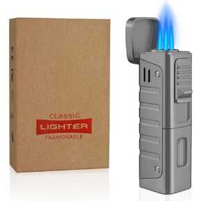 Cigar Torch Lighters Triple Jet Flame Lighter with Punch Butane Refillable Lighters for Men(Without Gas) (red)
