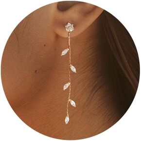 Long Crystal Drop Earrings Dangling Cubiz Zirconia Threader Earrings Crystal Leaf Drop Dangle Earrings for Women Bridal Wedding