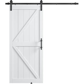 24in x 84in Sliding Barn Door with 4ft Barn Door Hardware Kit & Handle, Pre-Drilled Holes Easy Assembly -Solid Barn Door Slab Covered with Water-Proof PVC Surface, White, K-Frame