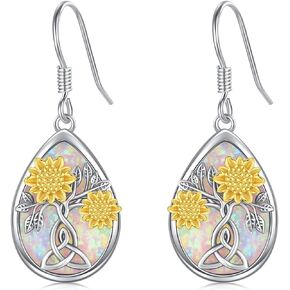 Sunflower Earrings for Women 925 Sterling Silver Sunflower Opal Dangle Drop Earrings Sunshine Sunflower Jewelry Gifts