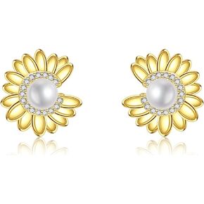 Sunflower Earrings Studs S925 Sterling Silver Sunflower Earrings Jewelry for Women Gift