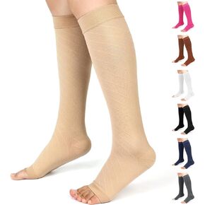 Ailaka Knee High Compression Socks for Men Women, 20-30 mmHg Firm Graduated Support Stocking Open Toe Varicose Veins Socks for Travel, Flight, Pregnancy, Recovery
