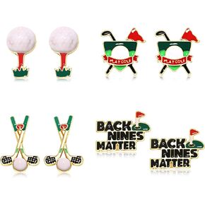 4Pairs Golf Stud Earrings Golf Ball Bag Cart Earring Studs Statement Golf Themed Earrings Golf Jewelry for Women Sport Game Day Golf Accessories Outfits Gifts
