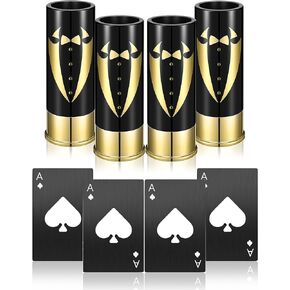 Yoption 16 Pcs Groomsmen Gifts Set, 8pcs Groomsmen Gauge Shot Glasses with 8pcs Credit Card Size Bottle Openers for Wedding Party Proposal Groomsmen Bridesmaid Favors
