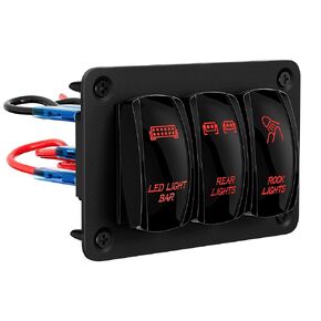 DaierTek LED Light Bar Switch Panel, 3 Gang Rocker Switch Panel, 12V Toggle Switch Panel for Truck Car RZR Jeep RV Automotive Marine Boat Blue 12 Volt Switch Panel Waterproof