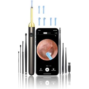 إزالة شمع الأذن، منظف الأذن مع الكاميرا، أداة إزالة شمع الأذن 1080 بكسل مع ضوء، مجموعة إزالة شمع الأذن مع 8 قطع للأذن، طقم تنظيف الأذن لنظام iOS، والهواتف الذكية أندرويد (أسود) in Kuwait