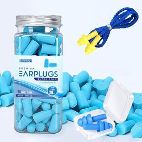 60 Pairs Earplugs, Soft Non-Toxic Memory Foam Earplugs for Sleep, Loud Noises, Sound Blocking Noise, Travel, Swimming, Working, Side Sleeper, 38db.