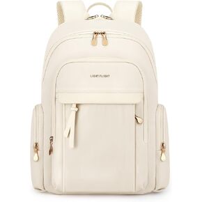 LIGHT FLIGHT Laptop Backpack for Women, 15.6 Inch Work Bag Business Backpack with USB Charging Hole, Water Resistant Travel Bags Casual Daypacks for College, Large Backpacks for Travel, Champagne