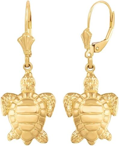 10k Yellow Gold Good Luck Sea Turtle Leverback Earrings in Saudi Arabia