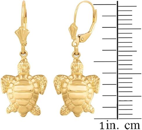 10k Yellow Gold Good Luck Sea Turtle Leverback Earrings in Saudi Arabia
