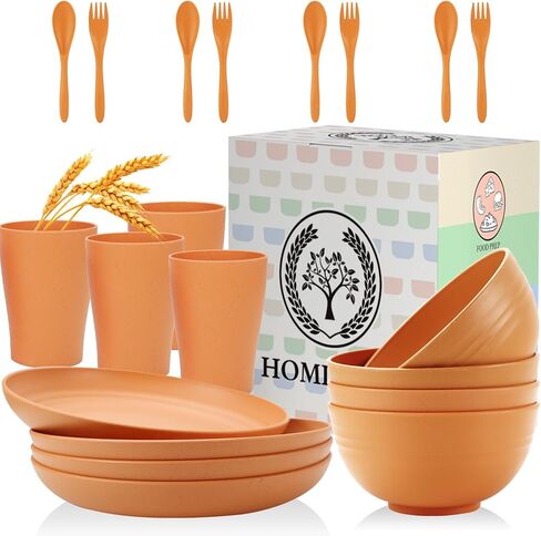 Homienly Wheat Straw Dinnerware Sets 20 PCS Cups and Plates Sets for Kitchen Microwave and Dishwasher Safe Plate Set Unbreakable Camping Dish Set Kids Plates and Bowls Sets for Picnic, RV (Multilight) in Kuwait