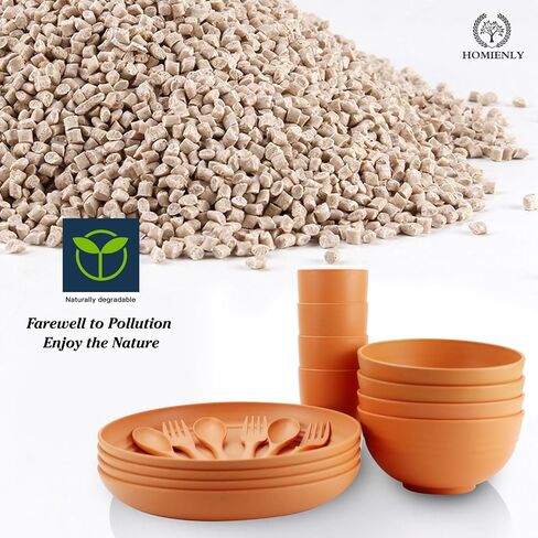 Homienly Wheat Straw Dinnerware Sets 20 PCS Cups and Plates Sets for Kitchen Microwave and Dishwasher Safe Plate Set Unbreakable Camping Dish Set Kids Plates and Bowls Sets for Picnic, RV (Multilight) in Kuwait
