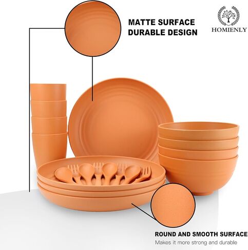 Homienly Wheat Straw Dinnerware Sets 20 PCS Cups and Plates Sets for Kitchen Microwave and Dishwasher Safe Plate Set Unbreakable Camping Dish Set Kids Plates and Bowls Sets for Picnic, RV (Multilight) in Kuwait
