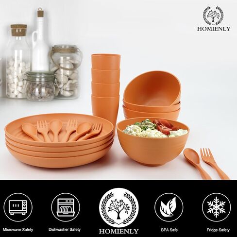 Homienly Wheat Straw Dinnerware Sets 20 PCS Cups and Plates Sets for Kitchen Microwave and Dishwasher Safe Plate Set Unbreakable Camping Dish Set Kids Plates and Bowls Sets for Picnic, RV (Multilight) in Kuwait