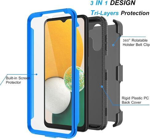 Njjex Rugged Case For Samsung Galaxy A13 5G, For Galaxy A13 5G Case, [Nbeck] Heavy Duty Built-in Screen Protector Locking Swivel Holster Belt Clip Kickstand Hard Shell Cover for Samsung A13 5G [Black] in Saudi Arabia