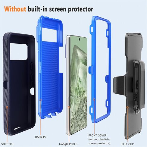 Designed for Google Pixel 8 Case with Belt Clip & Kickstand, Full-Body Triple Layers Rugged Case for Pixel 8 5G 6.3 inch Phone (Black) in Kuwait