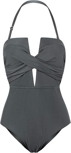 Vijiv Womens One Piece Black Swimsuit Sexy Tummy Control Halter Low Back Swimwear Monokinis Bathing Suits in Saudi Arabia