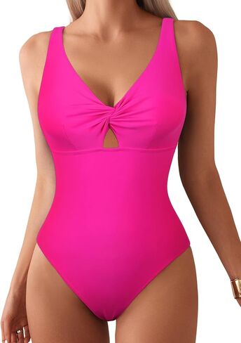 Hilor Women's V Neck One Piece Swimsuit Front Twist Low Back Slimming Bathing Suit Cutout Monokini Swimwear in Saudi Arabia
