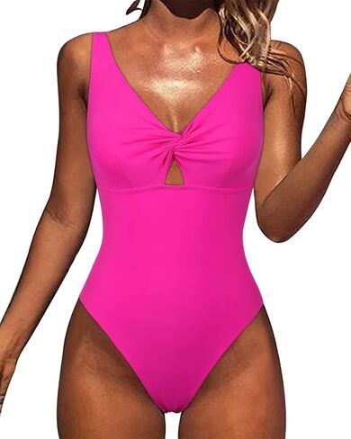 Hilor Women's V Neck One Piece Swimsuit Front Twist Low Back Slimming Bathing Suit Cutout Monokini Swimwear in Saudi Arabia