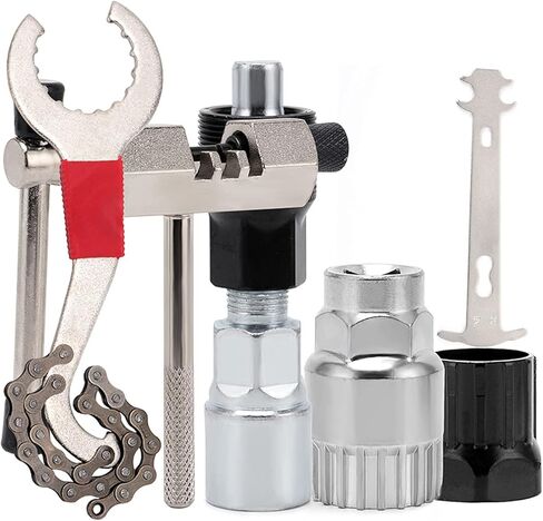 مجموعة أدوات إصلاح الدراجات مكونة من 5 قطع ومستخرج عجلة كرنك وسلسلة ومزيل لدواسة ركوب الدراجات في الهواء الطلق وأداة سحب لمحور الدراجة الجبلية، باللون الأسود in Kuwait