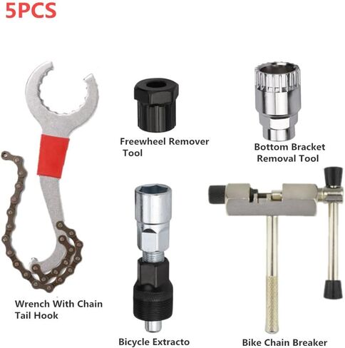 مجموعة أدوات إصلاح الدراجات مكونة من 5 قطع ومستخرج عجلة كرنك وسلسلة ومزيل لدواسة ركوب الدراجات في الهواء الطلق وأداة سحب لمحور الدراجة الجبلية، باللون الأسود in Kuwait