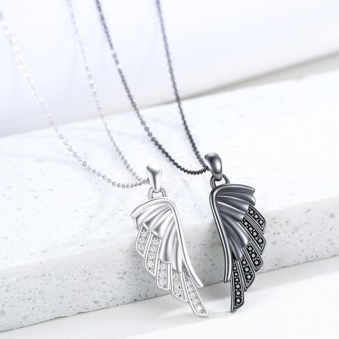 CUOKA MIRACLE زوجين أجنحة قلادة، 925 الفضة الاسترليني زوج زوجين مجوهرات الجارديان أجنحة الملاك له ولها أجنحة قلادة مطابقة أجنحة الملاك الأسود والأبيض هدية للأزواج أفضل الأصدقاء in Kuwait