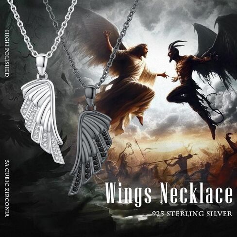 CUOKA MIRACLE زوجين أجنحة قلادة، 925 الفضة الاسترليني زوج زوجين مجوهرات الجارديان أجنحة الملاك له ولها أجنحة قلادة مطابقة أجنحة الملاك الأسود والأبيض هدية للأزواج أفضل الأصدقاء in Kuwait