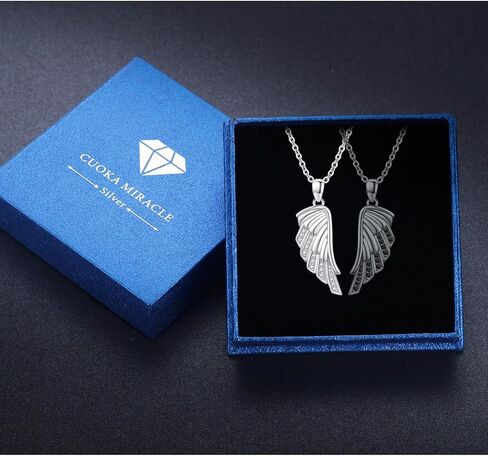 CUOKA MIRACLE زوجين أجنحة قلادة، 925 الفضة الاسترليني زوج زوجين مجوهرات الجارديان أجنحة الملاك له ولها أجنحة قلادة مطابقة أجنحة الملاك الأسود والأبيض هدية للأزواج أفضل الأصدقاء in Kuwait