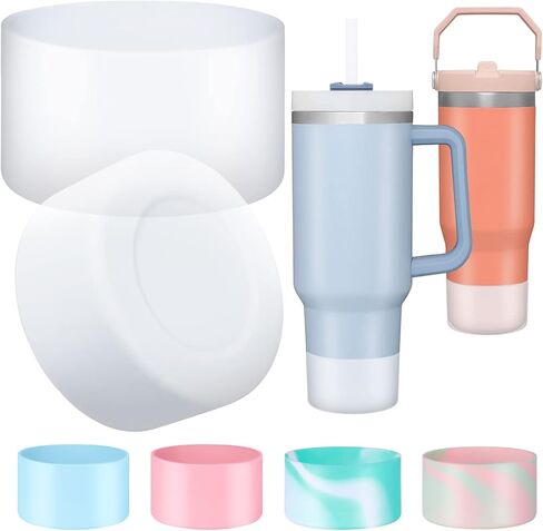 SHEEFLY 2 حزمة من أحذية السيليكون لستانلي 40 أونصة Quencher & Stanley Iceflow 20oz 30oz، غطاء حذاء من السيليكون لزجاجة المياه لكأس ستانلي متوافق مع ملحقات كأس ستانلي بهلوان العرض السفلي 2.95 بوصة in Kuwait