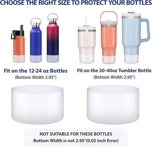 SHEEFLY 2 حزمة من أحذية السيليكون لستانلي 40 أونصة Quencher & Stanley Iceflow 20oz 30oz، غطاء حذاء من السيليكون لزجاجة المياه لكأس ستانلي متوافق مع ملحقات كأس ستانلي بهلوان العرض السفلي 2.95 بوصة in Kuwait
